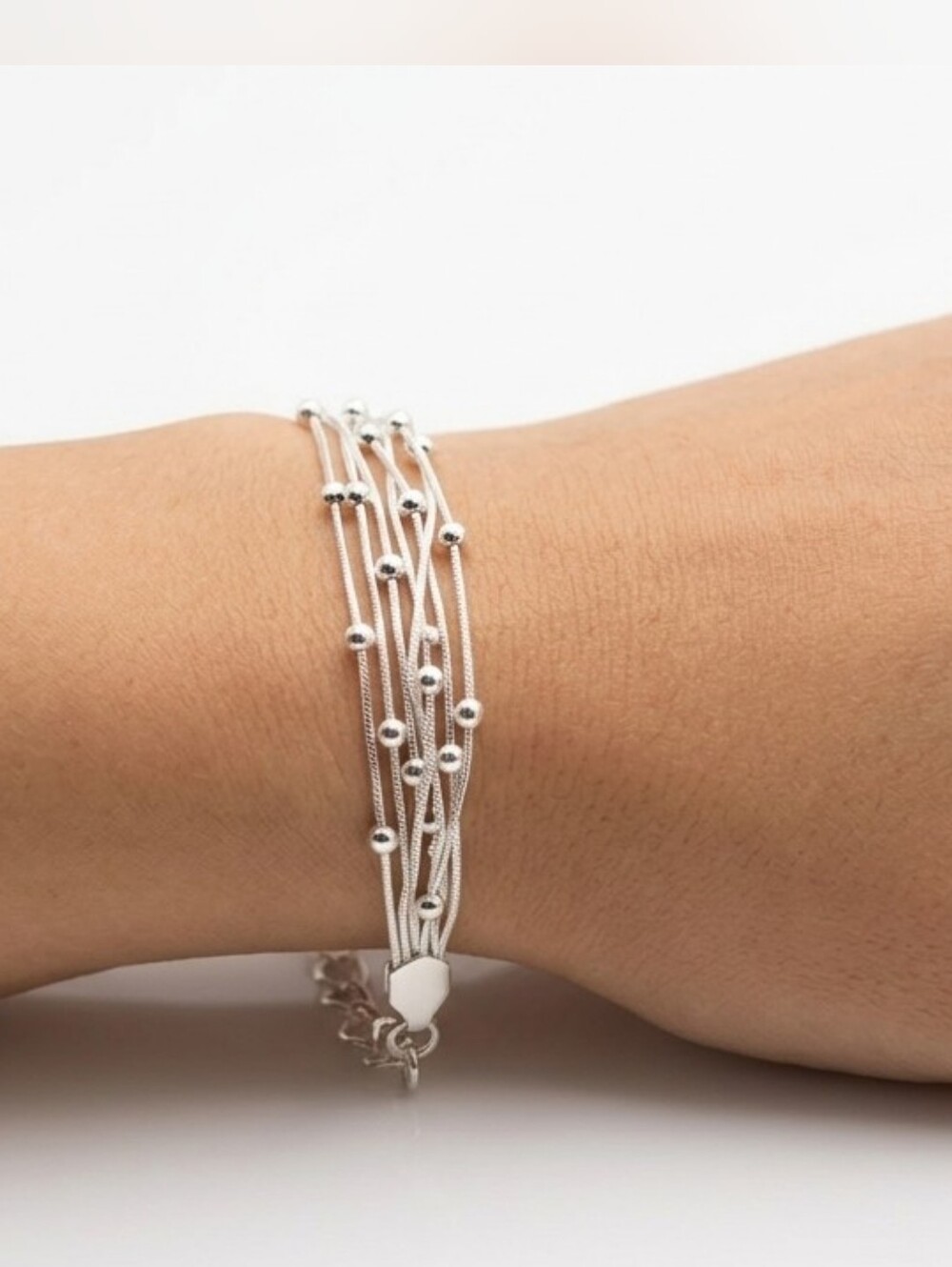 NWT Silver Multi-Strand Beaded Bracelet Bridal Wedding Prom Party Feminine